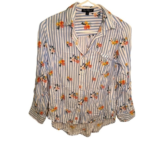 Velvet Heart Button Down Blouse Floral Stripe - Picture 1 of 12